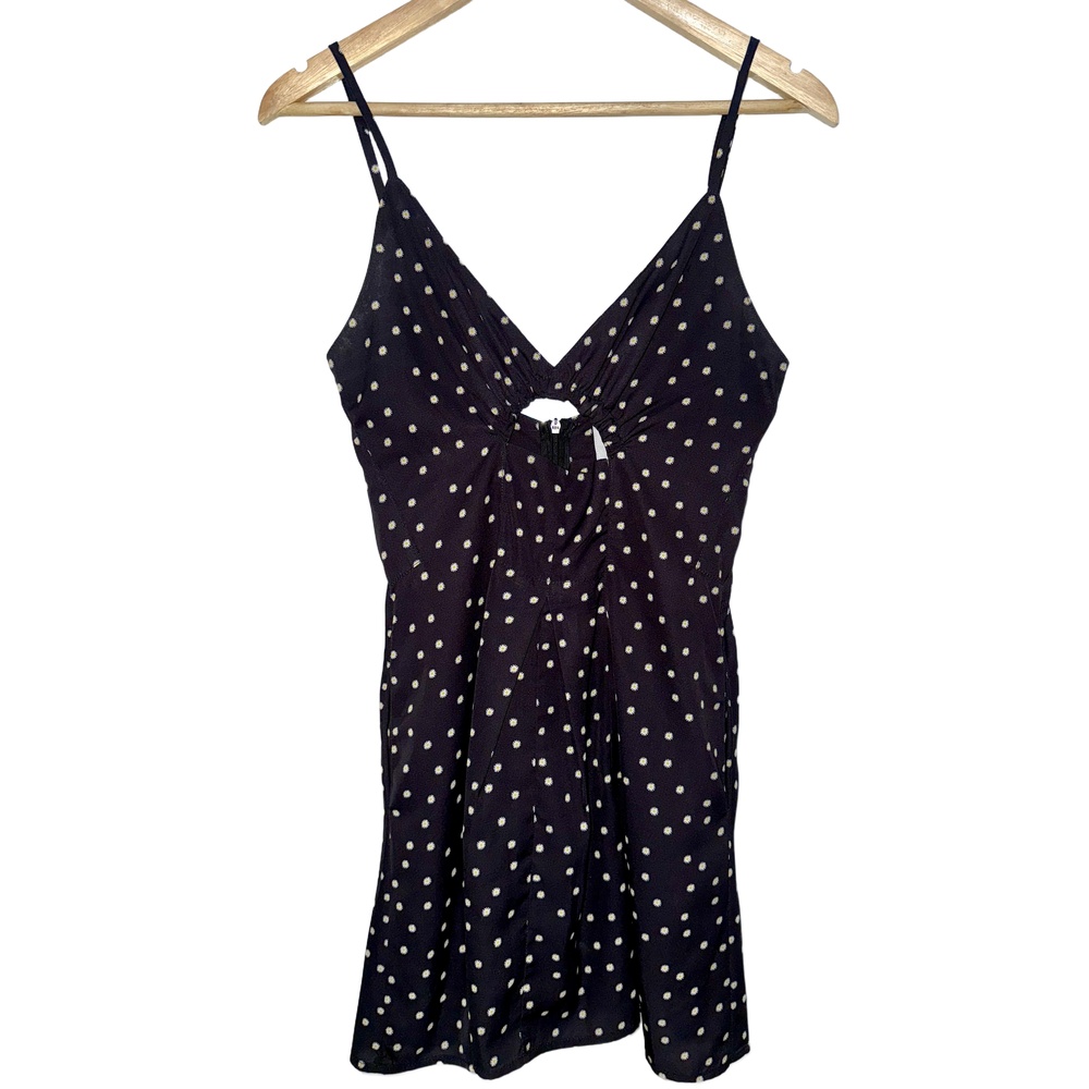 Princess Polly Black White Polka Dot Floral V-Neck Sundress Mini Dress Size 4